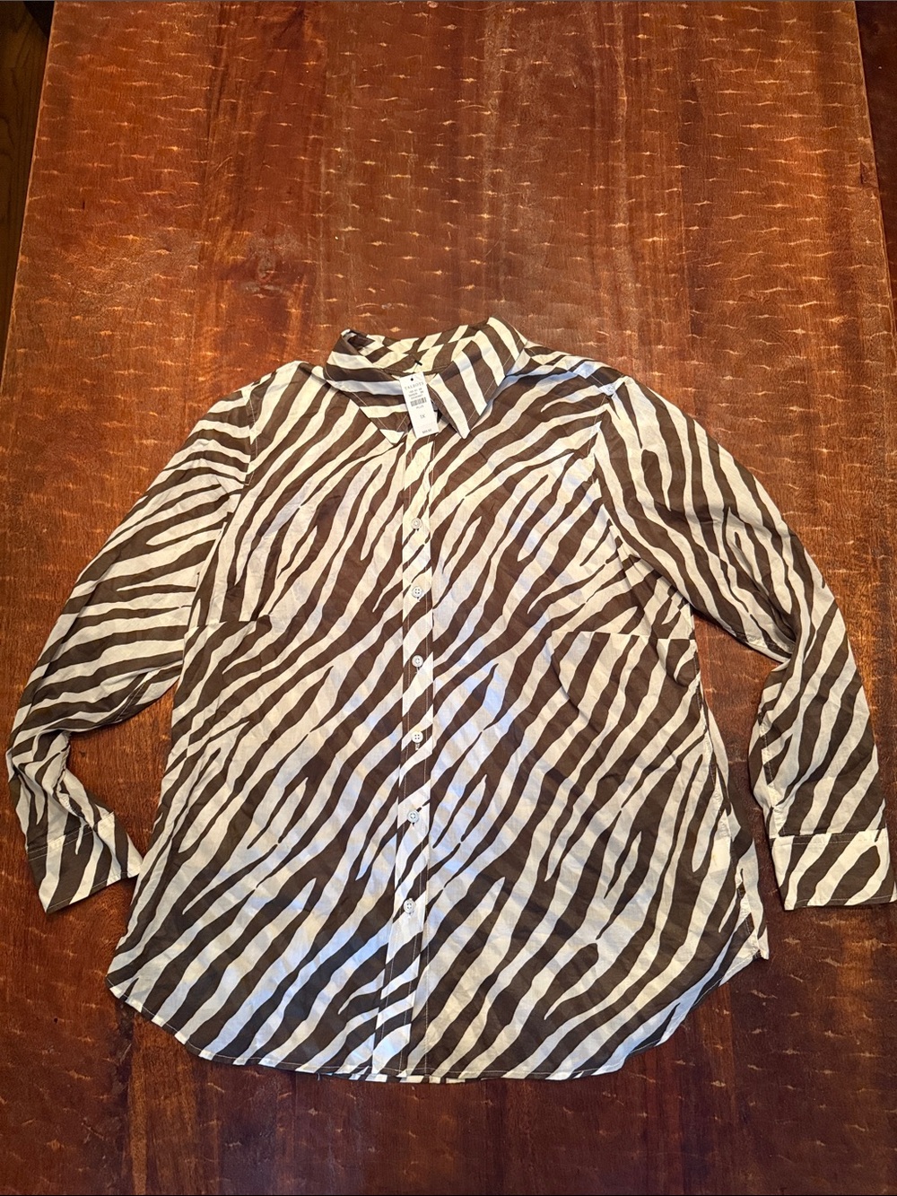 Talbots Brown and White Zebra-Print Button-Front Blouse